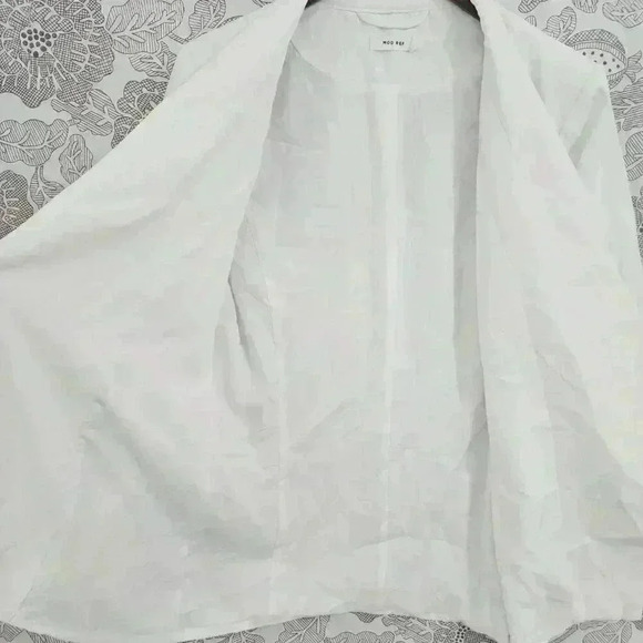Mod Ref Open Front White Blazer Women's M Ruched Sleeve 3441C - Picture 5 of 8